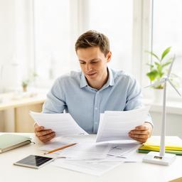 Clean energy editor reading research papers at a bright desk