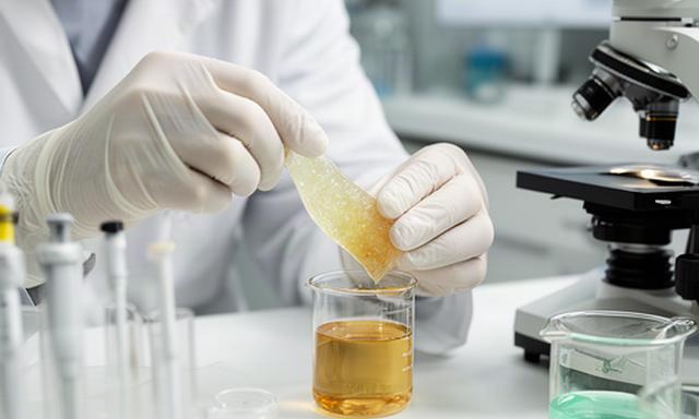 Life sciences researcher testing a biodegradable medical material in a North American laboratory