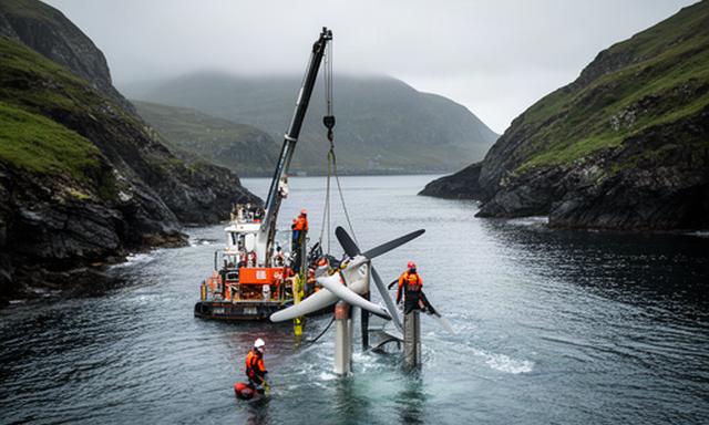 Tidal energy turbine installation in a sheltered Scottish sea channel
